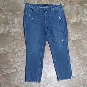 GUC Talbots Woman Slim Straight High Rise Distressed Fray Ankle Size 14W